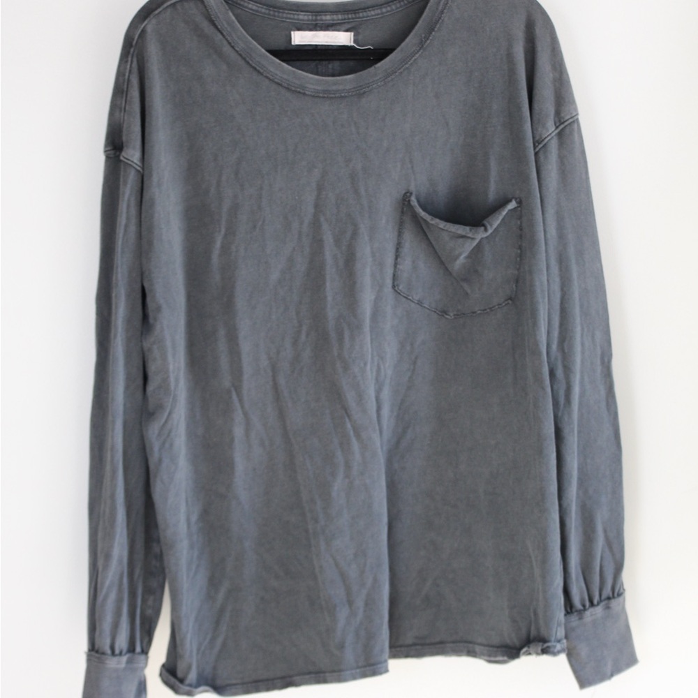 Free People Gray Long Sleeve Pocket Shirt 100% cotton